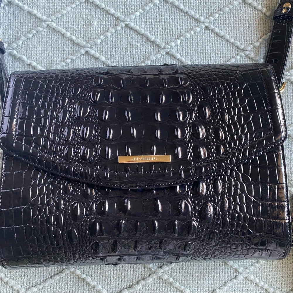 Brahmin Black Jacquelyn Crossbody Bag with Crocodile Embossed Leather